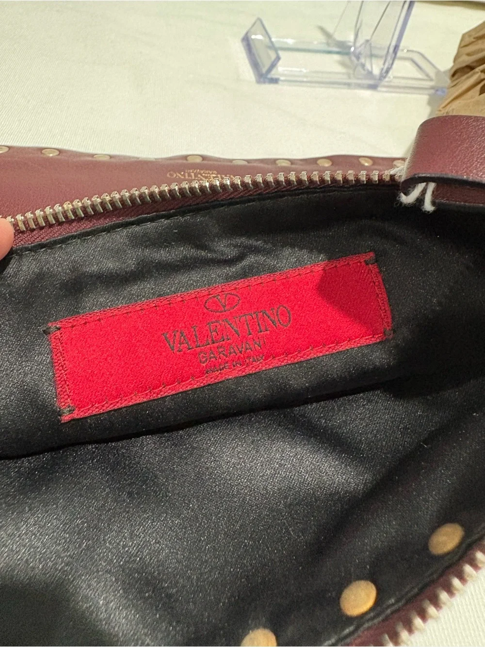 Authentic Valentino Garavani Rockstud Leather Clutch with certificate
